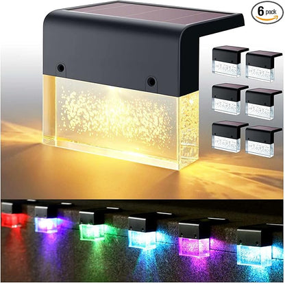 DenicMic Solar Deck Lights 3000K Warm White/Color Changing Outdoor Fence Solar Lights for Step, Railing, Wall, Pool Side LED Waterproof Patio Decor 6 Pack