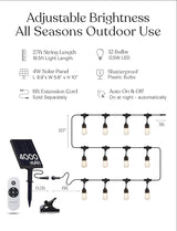 Brightech Ambience Pro Super Bright Solar - 27Ft Remote Control Outdoor String Lights, Shatterproof S14 Edison | Lumora