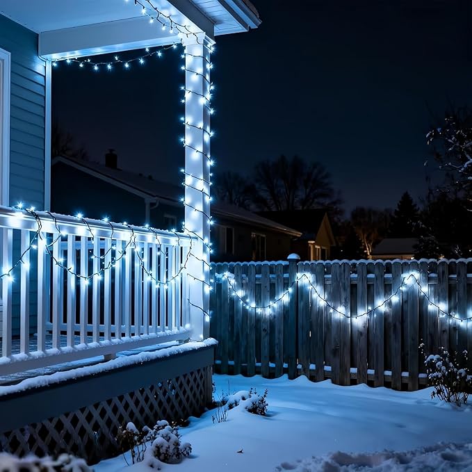 LUCKY SHINE 150 LED White Christmas Lights, Commercial Grade Green Wire String Lights 50ft, for Indoor Outdoor Party, Garden, Patio.