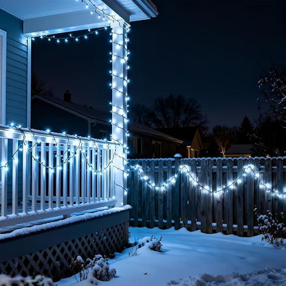 LUCKY SHINE 150 LED White Christmas Lights, Commercial Grade Green Wire String Lights 50ft, for Indoor Outdoor Party, Garden, Patio.