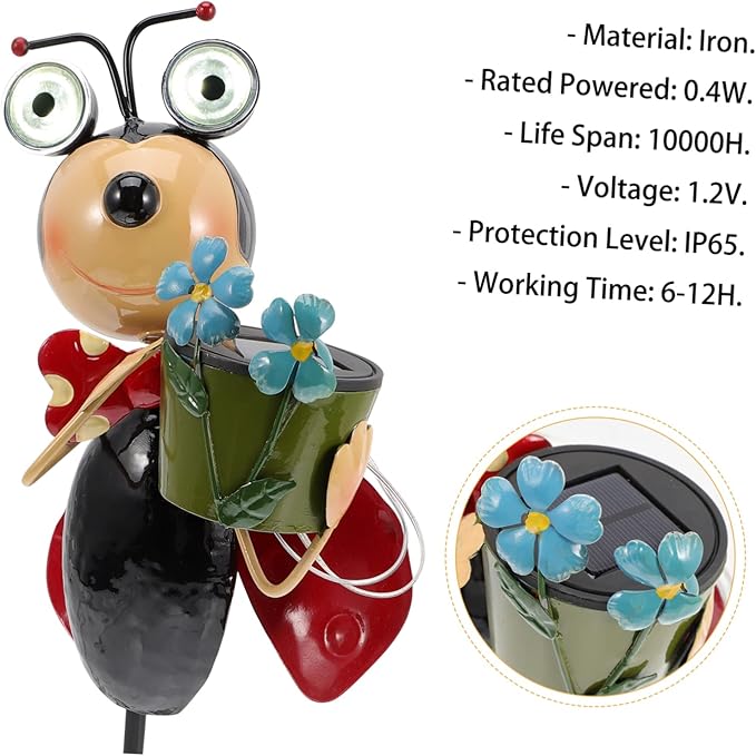 BESPORTBLE Solar Garden Stake Lights Ladybug Statue Landscape Decor Iron Material Lighting