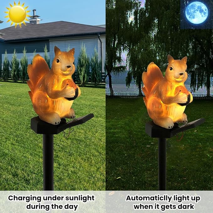 Squirrel Solar Garden Stake Light, Auto ON/Off Garden Squirrel Statues Decorative Light, Waterproof Outdoor Figurine Lights, Energy-Efficient Landscape Lighting for Lawn, Patio, Pathway(SIZE:16inch)