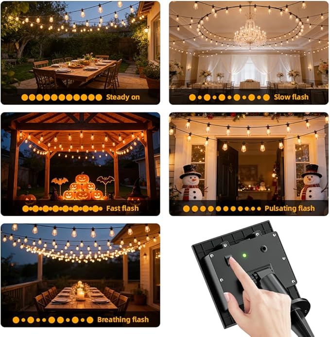 50FT Solar String Lights Outdoor Waterproof IP65 with USB-Charging , Solar Powered LED Patio Lights with 25+2 | Lumora