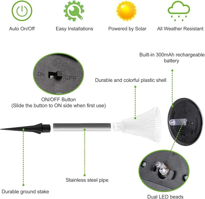 Solar Lights Outdoor Decorative, Solar Garden Lights Stakes, Flower Bed Decorations Mosaic, Decor for Path, IP44 Waterproof for Yard Driveway Walkway (4Packs)