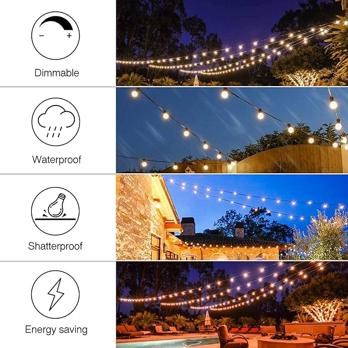 Banord 102FT Outdoor String Lights, Waterproof Patio Lights with 35 Shatterproof LED Bulb Hanging Light String | Lumora