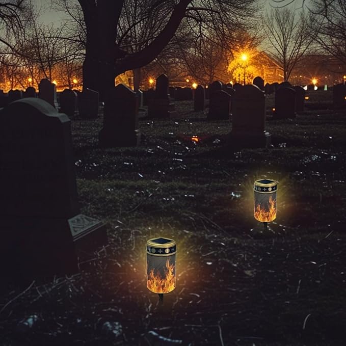 ZOUTAIRONG Fire Flame Solar Light for Cemetery Grave 6 Pack Solar Garden Lights Landscape Lighting & Accessories Solar Pathway Lights Outdoor Cemetery Solar Lights for Grave Solar Lights