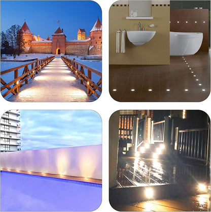 Recessed LED Deck Step Lights 6 Packs, 1W Low Voltage Mini Well Lights 3000K Warm White, Outdoor IP65 Waterproof Micro In-ground Light for Stairs, Patio, Handrail, Fence, Wall Corner, DC12V-24V