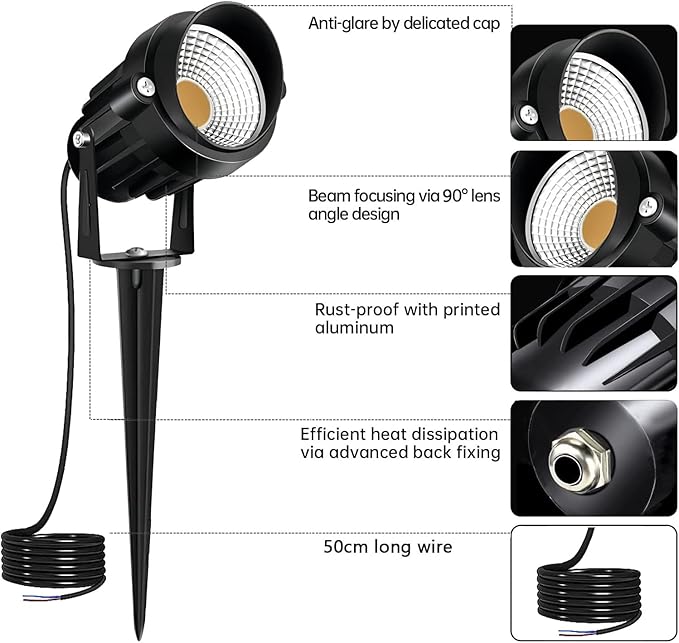 Low Voltage Landscape Lights 12 Volt LED Spotlight Outdoor Pathway Lights Wired Yard Lights Garden Lawn 10W | Lumora