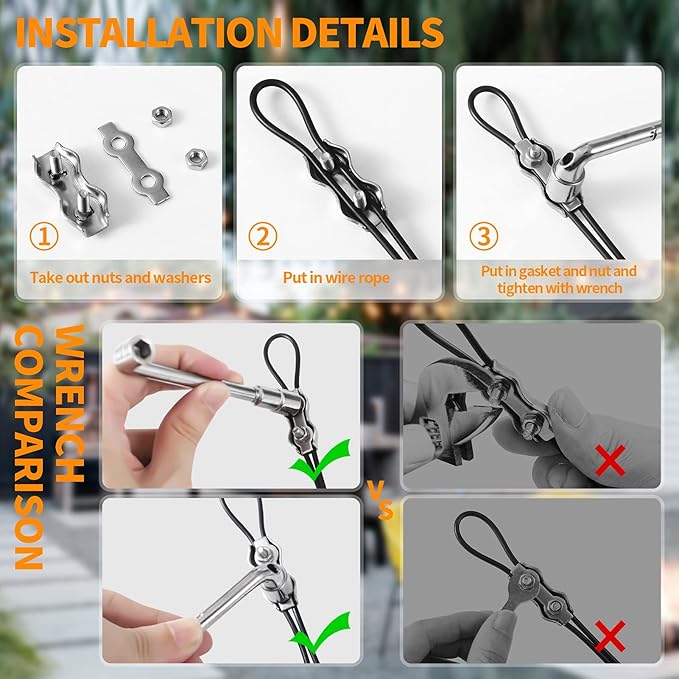 String Light Hanging Kit,164 Ft Nylon Coated Stainless Steel 304 Wire Rope, String Lights Suspension Kit,Outdoor | Lumora