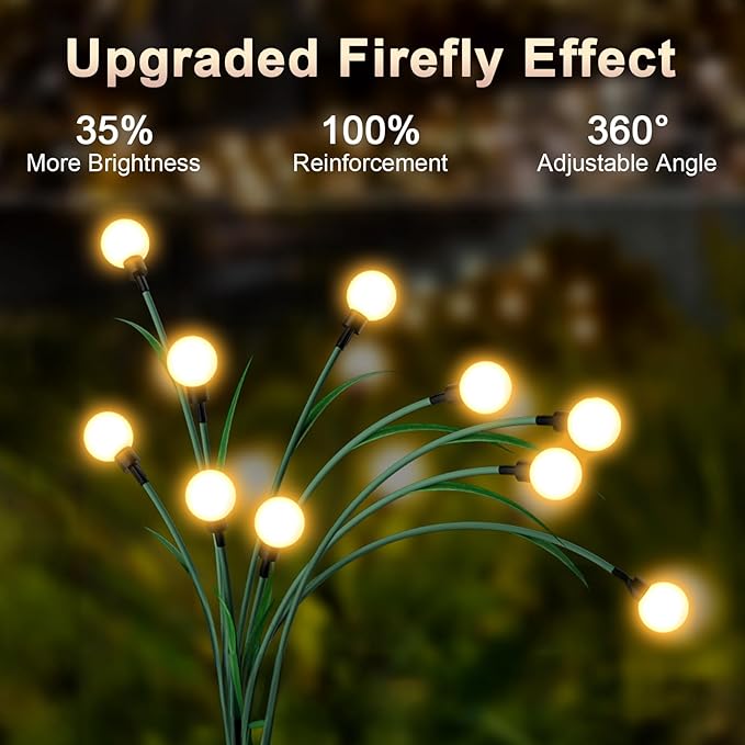 2 Pack Solar Garden Lights, 20 LEDs Solar Lights Outdoor, Solar Swaying Firefly Lights, Garden Solar Lights, Solar Firefly Lights Outdoor Waterproof for Yard Patio Pathway Decoration