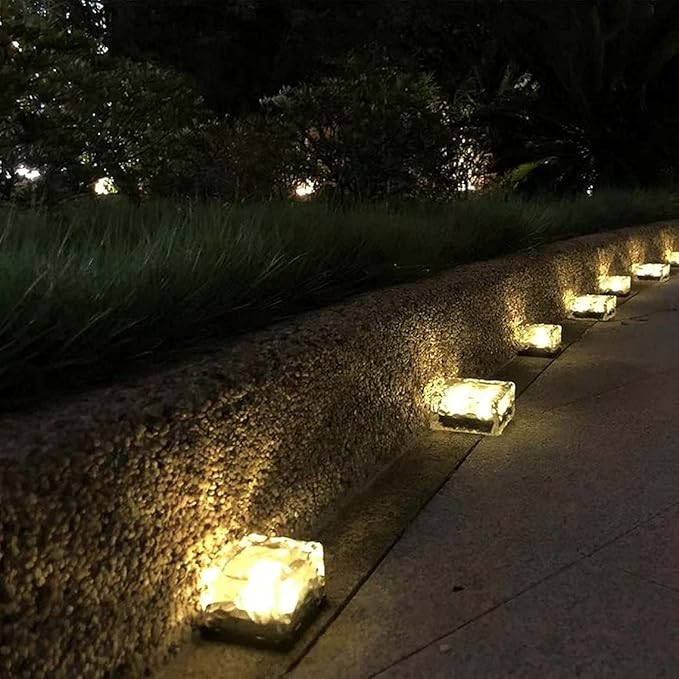 Zukof Solar Ice Cube Lights for Outdoor Garden Decoration - 4” x 4” Frosted Acrylic Waterproof Solar Brick Table Lamps Landscape Lights for Yard, Patio, Pathway (Warm White) (3 Piece)