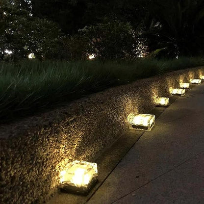 Zukof Solar Ice Cube Lights for Outdoor Garden Decoration - 4” x 4” Frosted Acrylic Waterproof Solar Brick Table Lamps Landscape Lights for Yard, Patio, Pathway (Warm White) (3 Piece)