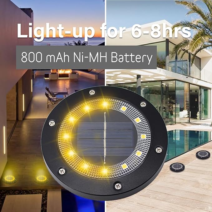 Solar Ground Light - 12 LEDs Garden Light Waterproof With 800mAh Built-In Battery, Stainless Steel Housing Disc | Lumora