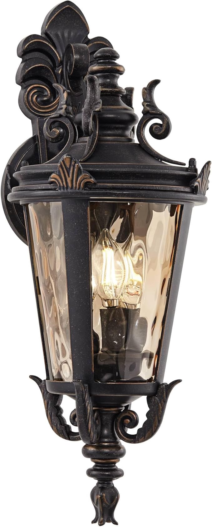 John Timberland Casa Marseille European Outdoor Wall Light Fixture Bronze Scroll 21 3/4" Champagne Hammered Glass | Lumora