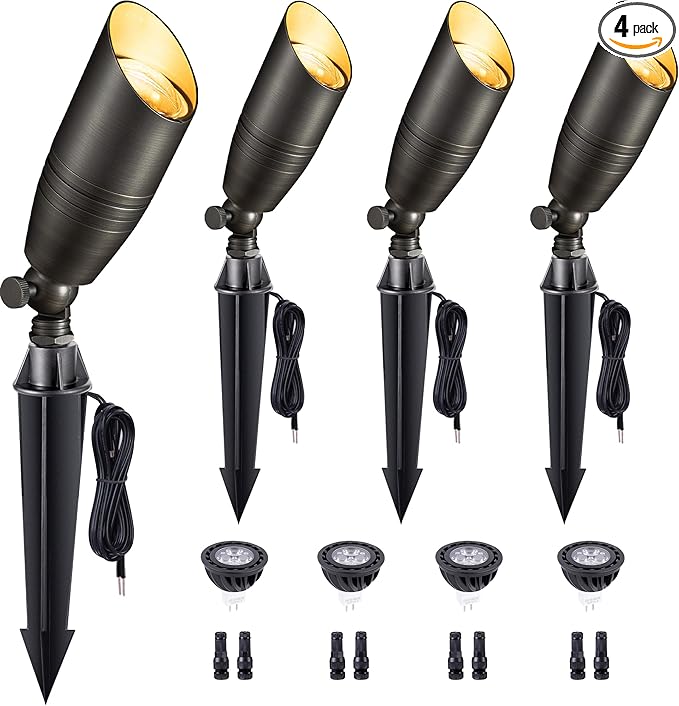 Gardenreet Brass Landscape Lighting - Low Voltage Spotlights Outdoor LED, 12V Wired Uplights, Waterproof Spot | Lumora