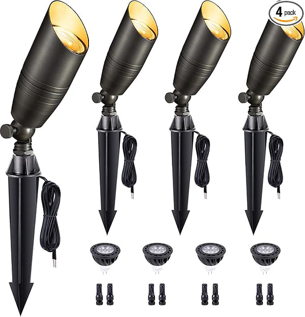 Gardenreet Brass Landscape Lighting - Low Voltage Spotlights Outdoor LED, 12V Wired Uplights, Waterproof Spot | Lumora