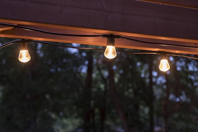 Enbrighten LED Bistro String Lights, 48ft, 24 Blow Molded Bulbs, Polarized, Indoor/Outdoor + UltraPro Wi-Fi Plug | Lumora