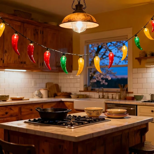 LUCKY SHINE 35 LED Red Green and Yellow Chili Pepper Lights, UL Listed Colored Decorative Lighting String 18 Ft, for Christmas, Thanksgiving, Easter, Kitchen, Patio, Living Room.
