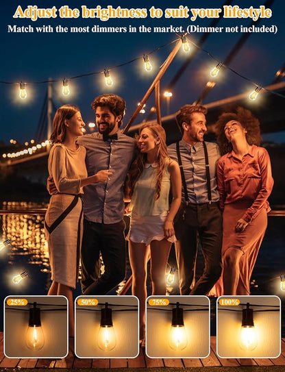 Brightever 120FT Outdoor String Lights Waterproof, LED Patio Lights with 34 S14 Shatterproof Vintage Bulbs(2 Spare), 2700K Outside Hanging Decorative Lights for Cafe, Bistro, Party, Birthday, Holiday