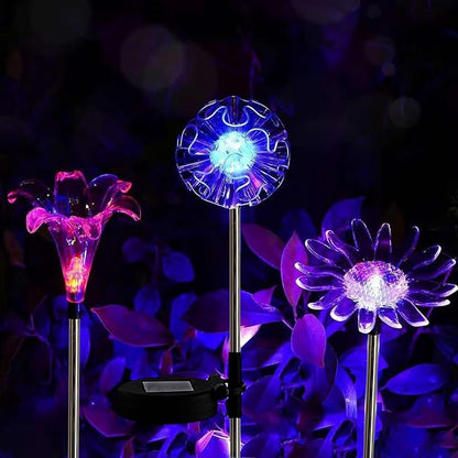 Outdoor Solar Powered LED Garden Lights Landscape Lighting Waterproof Multicolor Color Changing Stake Light for Patio Yard Pathway Flowerbed Lawn Christmas Decoration Figurine Dandelion Lily Sunflower