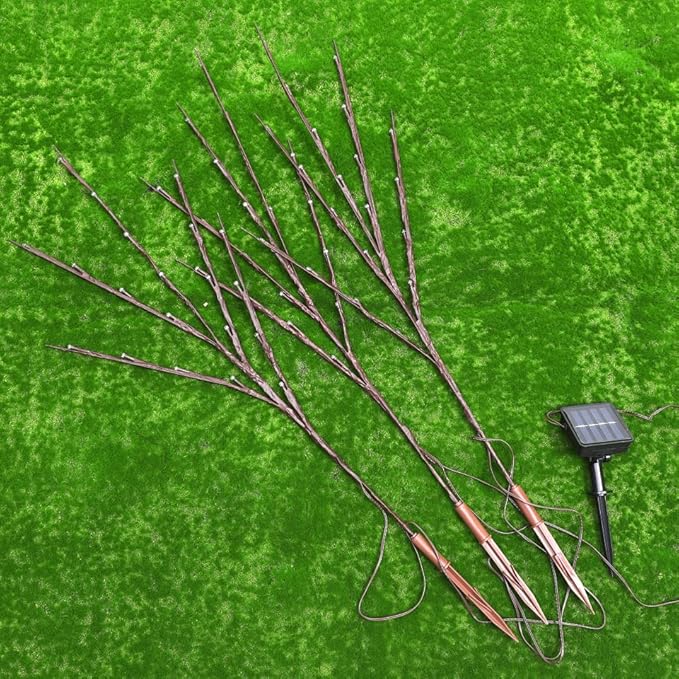 VICASKY Solar Christmas Lights Planters Birch Tree Fairy Branches Outdoor Planter Decorations 60 LEDs Powered Artificial Branch Twig Lighted Willow Thanksgiving Home