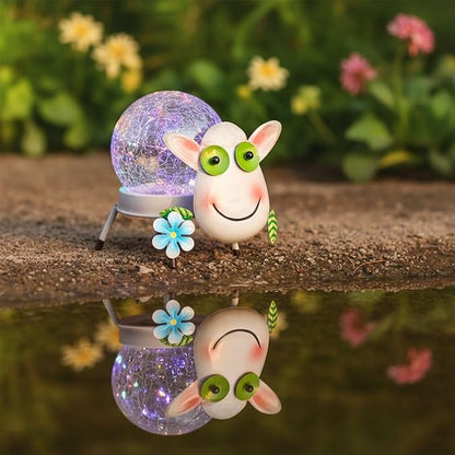 Solar Lights Outdoor Sheep Decor with Crackle Glass Globe Lights - Cute Metal Sheep Decor for Yard Lawn Patio Porch Pathway Tabletop, Housewarming Gifts for Mom Women