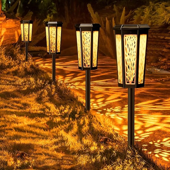 Solar Pathway Lights Outdoor, Waterproof Color Changing LED Solar Garden Lights with Warm White & RGB Modes, Auto On/Off Landscape Decor for Yard, Lawn, Walkway, Patio