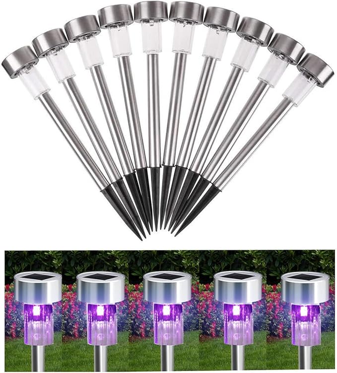 10PCS Purple Outdoor Steel Garden Solar Powered Landscape Light Lamp Yar Pathway Driveway Stake Lights | Lumora