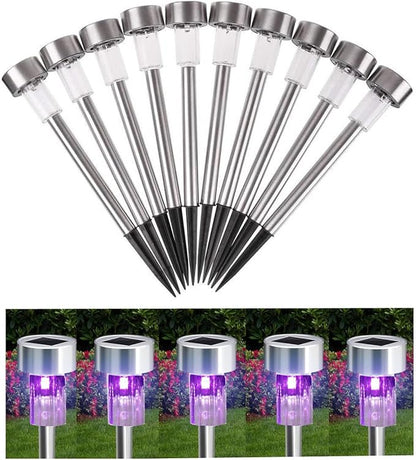 10PCS Purple Outdoor Steel Garden Solar Powered Landscape Light Lamp Yar Pathway Driveway Stake Lights