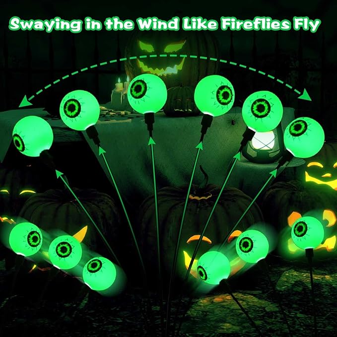 Solar Halloween Eyeball Lights Outdoor, Solar Garden Lights Waterproof, Solar Firefly Lights Swaying by Wind with 2 | Lumora