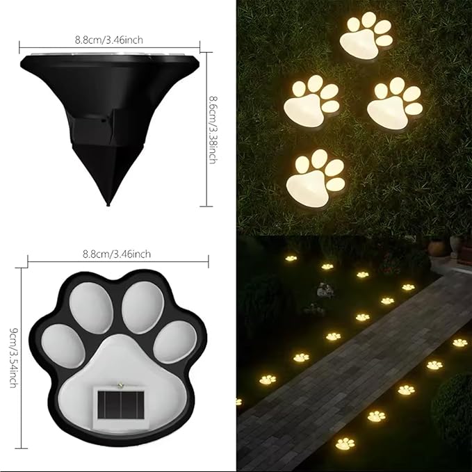 Solar Paw Print Lights, Cats and Dogs Animal Solar Lights, Outdoor Decorative Lights, Garden Lights Path Lights Walkway Lighting, Suitable for Terrace Yard Garden Path Lawn Yard 4 Pack (Style A)