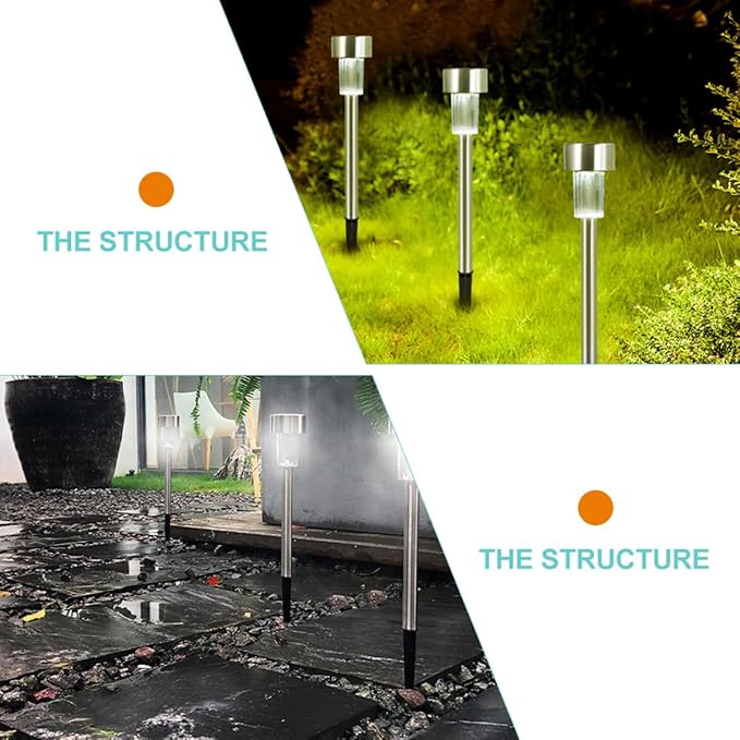 jojofuny 6pcs Solar Path Lights Outdoor Stainless Steel Garden Yard Lights White LED Waterproof Solar Driveway Lighting for Patio Lawn Landscape