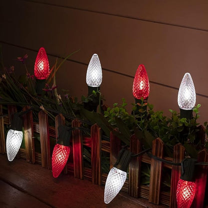 Brightown C9 LED Christmas Lights Outdoor, 66 ft 100 LED Strawberry String Lights, Waterproof Commercial Grade Extendable for Outside Roofline Patio Home Xmas Decoration, Red and White