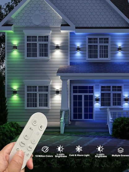 Up Down Outdoor Wall Lights Sconce, Remote Control RGB Color Changing LED Porch Lights Outdoor Wall Mounted, Black Exterior Lights for Garage, Balcony, Front Door - ETL Listed