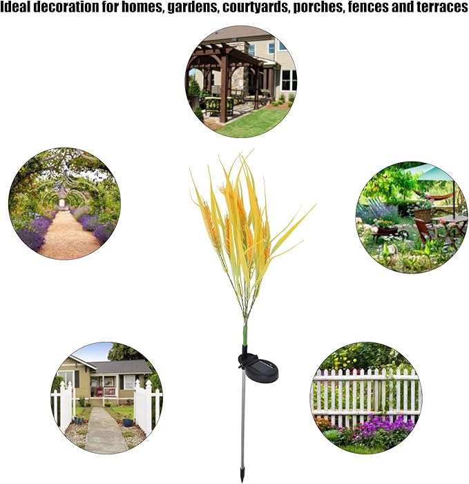 2 Pack Wheat Ear Solar Garden Stake Lights LED Outdoor Decorative for Patio Lawn Yard Pathway (Warm White)