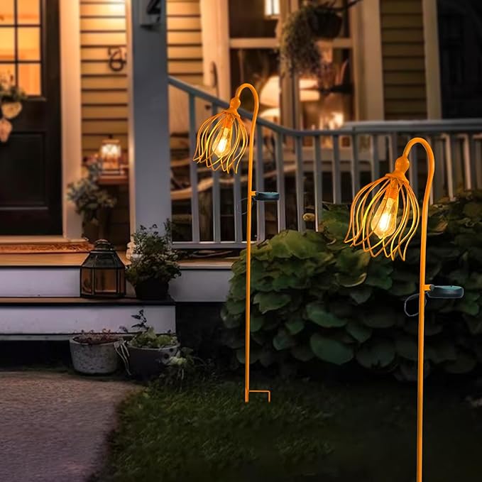 Bshine Solar Lights Outdoor Garden Decoration, Flower Metal Stake Waterproof Hanging LED Solar Lamp for Outdoor Patio, Yard Decoration Lawn Art, Walking Lights, 2PCS Yellow
