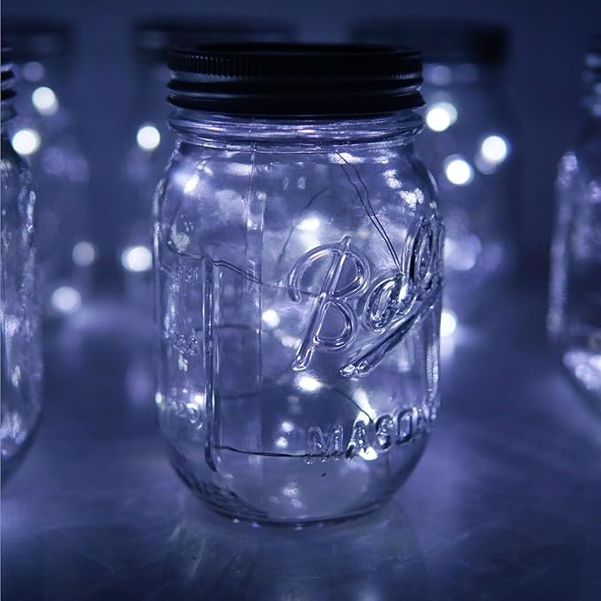 Miaro 6 Pack Mason Jar Lights, 10 LED Solar Cold White Fairy String Lights Lids Insert for Garden Deck Patio Party Wedding Christmas Decorative Lighting Fit for Regular Mouth Jars …