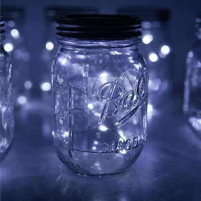 Miaro 6 Pack Mason Jar Lights, 10 LED Solar Cold White Fairy String Lights Lids Insert for Garden Deck Patio Party Wedding Christmas Decorative Lighting Fit for Regular Mouth Jars …