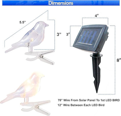 5 STAR SUPER DEALS Solar LED Bird Clip On String Lights - 5PC Set - Solar Powered Decorative Lights for Garden, Balconies, Trees, Bird Baths, Pathways & Fences