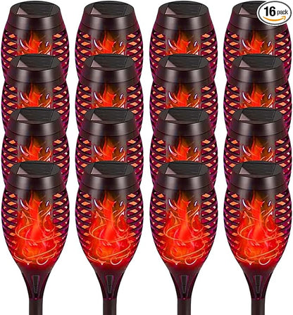 Solar Flashlight Light with Flickering Flame, Multi-Piece Outdoor Solar Lights, Outdoor Waterproof Solar Garden Lights for Decorative Paths, Patio and Deck Outdoor Lighting（Red (16)
