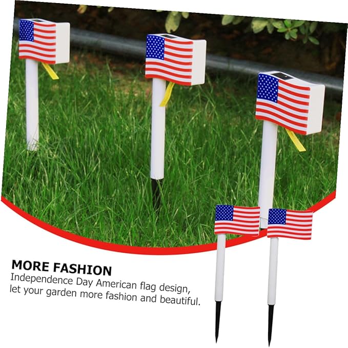 Lurrose Solar Garden Lights American Flag LED Solar Pathway Lamps Outdoor Decorative Ground Insert Stakes for Independence Day 2pcs Random Color