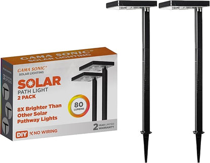 Gama Sonic Contemporary Black Square Solar Garden Light, Heavy Duty Cast Aluminum 80 Lumen with Bright White and Warm White LED Options, 26.75 in Tall for Sidewalk, Pathway, 2-Pack 117iP290080