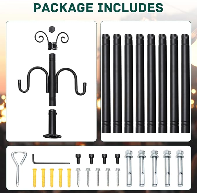 String Light Poles, 10FT Patio Light Poles for String Lights Metal Post Pole with Hooks to Hang Outdoor String | Lumora