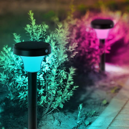 IntelliPath Solar Smart LED Landscape Path or Fence Post with Linkable IR Motion Sensor and Daylight Sensor 160 Lumens 8 Hours on Full Charge RGB Color Changing and Tunable White in Black (Pack of 2)