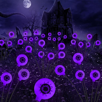 Halloween Solar Lights Outdoor Waterproof Solar Scary Eyeball Lights, 2 Pack Green Eyeball Swaying Firefly Lights, Solar Halloween Path Lights for Yard Garden Lawn Party Decor, Purple