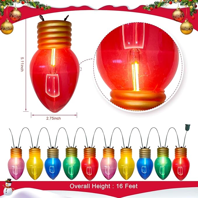 16Ft Jumbo LED Multicolor Christmas String Lights Outdoor with 10 C7 Clear Jumbo Multicolor Bulb, Connectable | Lumora