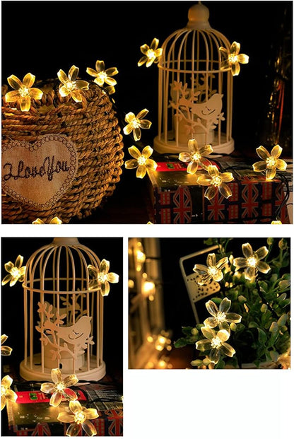 Solar String Lights Outdoor Lights LED Waterproof Sakura Tree Flower Shape 8 Functions Peach Lantern Christmas Garden Decoration Lights