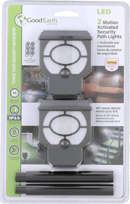 Good Earth Lighting Battery Operated LED Landscape Path or Deck Lights in Bronze, Motion Sensor with Auto Off, 50 Lumens, 5000K Color Temperature, Set of 2 Lights