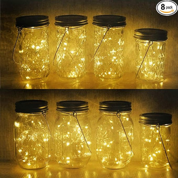 Decorman Solar Mason Jar Lights, 8 Pack Waterproof Fairy Star Firefly Lids String Lights with 8 Hangers for Patio | Lumora