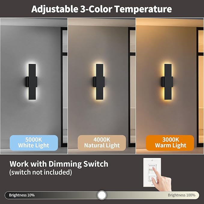 2 Pack LED Modern Outdoor Wall Lights Dimmable 3-Color Temperature 15.7in Exterior Lighting Fixtures IP65 | Lumora